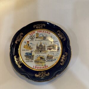 Cobalt Blue New Orleans Souvenir Plate Scalloped Border w/ Gold Trim EUC Vintage